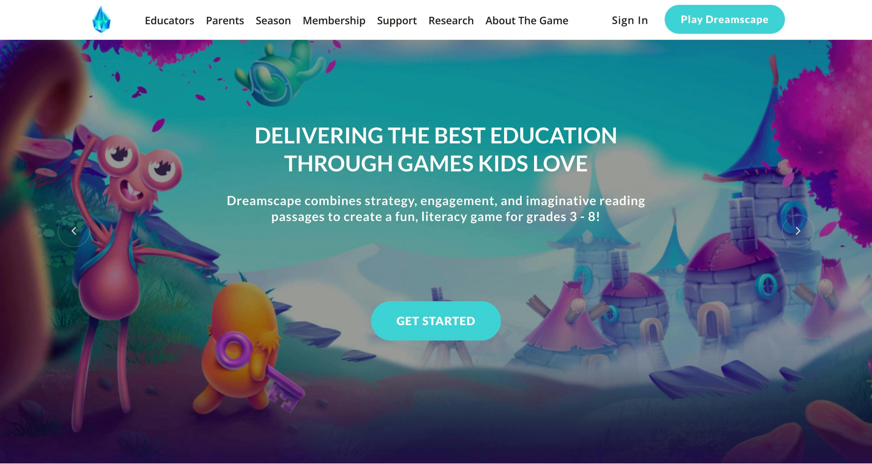 A screenshot of Dreamscape's homepage