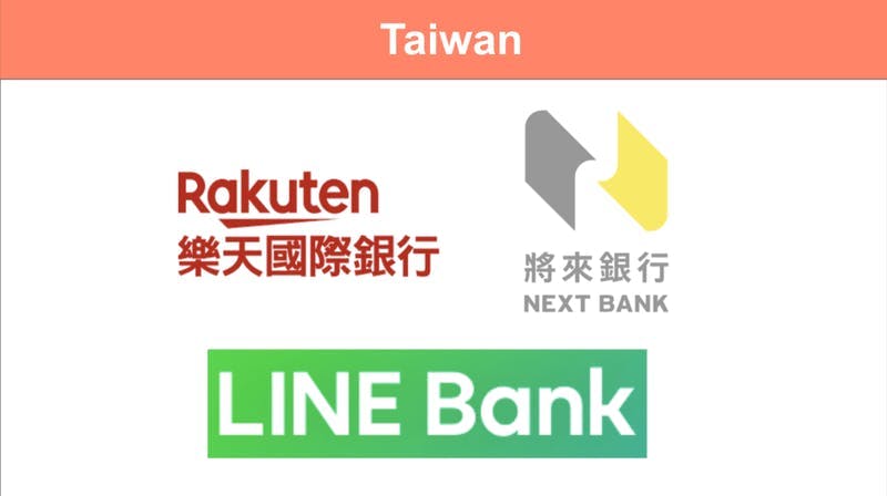 台湾：Rakuten、NEXT BANKとLINE BANK
