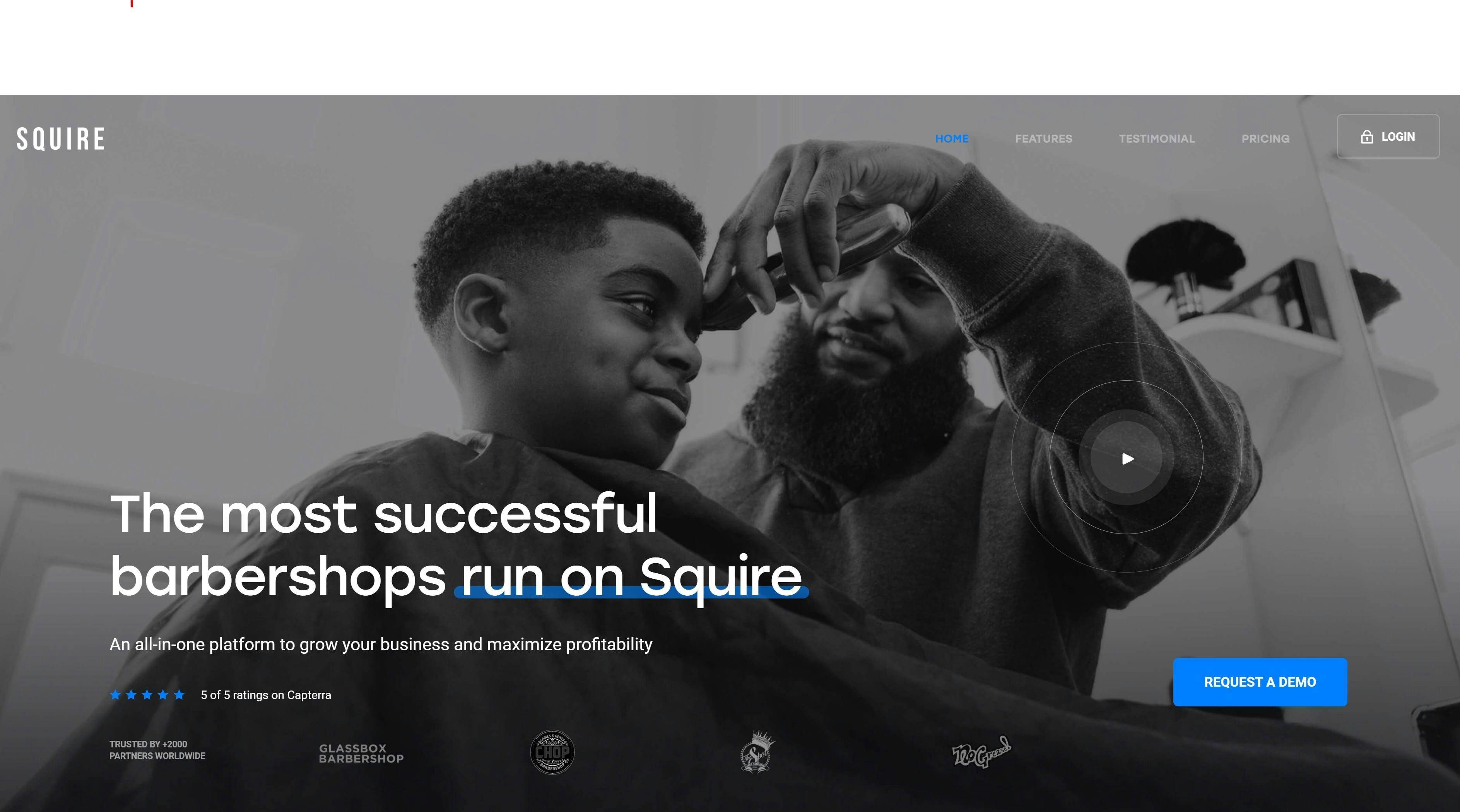 A screenshot from Squire's homepage
