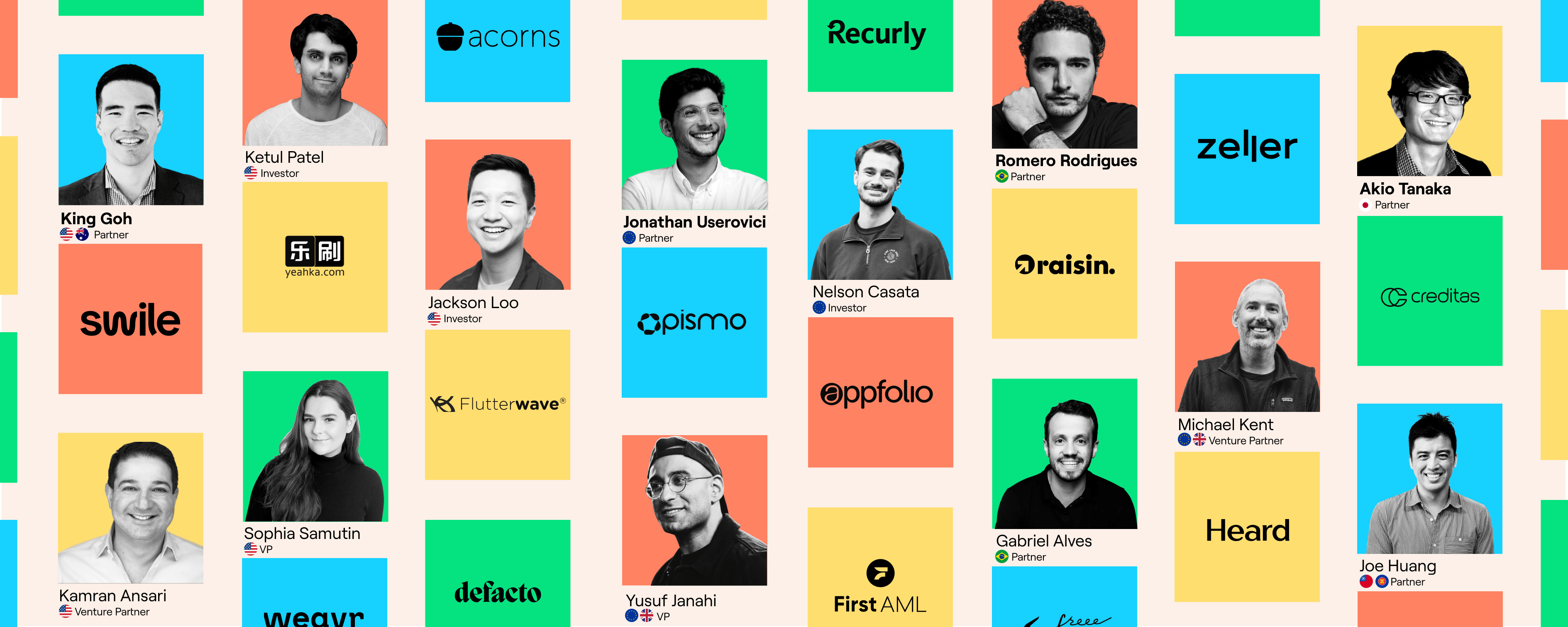 A picture with Headline's fintech investments and team