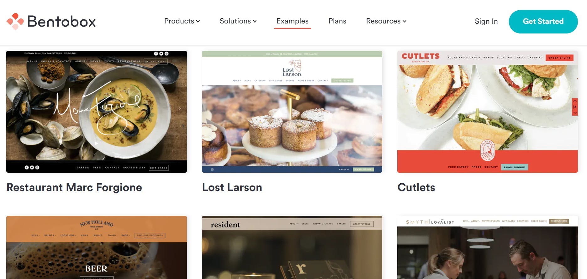 A screenshot of restaurant websites built with Bentobox